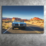 Man driving vintage car through desert Canvas Prints Wall Art - Painting Canvas, Wall Decor, Home Decor, Prints for Sale