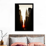 Manhattanhenge Sunset And The Chrysler Building Framed Canvas Wall Art - Framed Prints, Prints for Sale, Canvas Painting