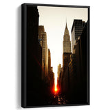 Manhattanhenge Sunset And The Chrysler Building Framed Canvas Wall Art - Framed Prints, Prints for Sale, Canvas Painting