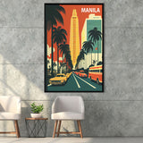 Manila Retro Art Print, Large Canvas, Framed Canvas Print Wall Art Home Decor, Floating Frame