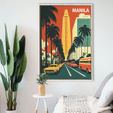 Manila Retro Art Print, Large Canvas, Framed Canvas Print Wall Art Home Decor, Floating Frame
