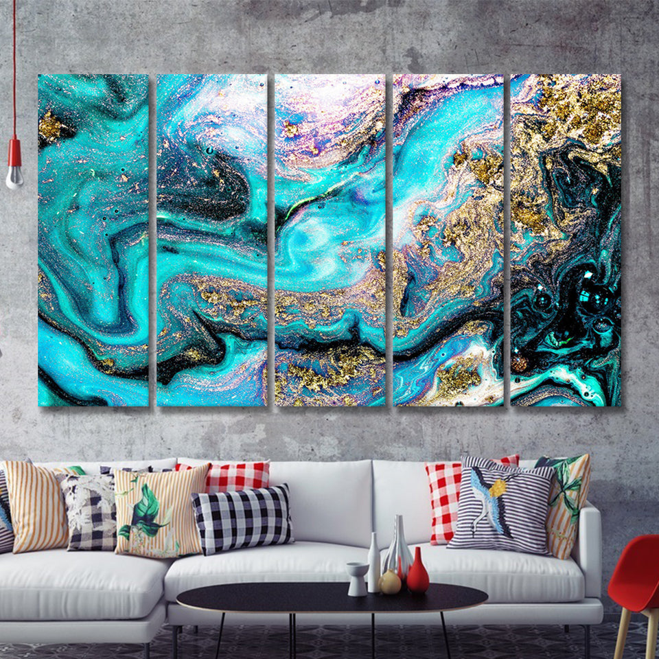 Many Glitters on Abstract 5 Piece B Canvas Prints Wall Art Decor - Painting Canvas, Multi Panels