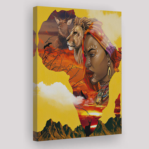 Map Of Africa and Its People Culture Canvas Prints Wall Art - Painting Canvas, African Art, Home Wall Decor, Painting Prints, For Sale