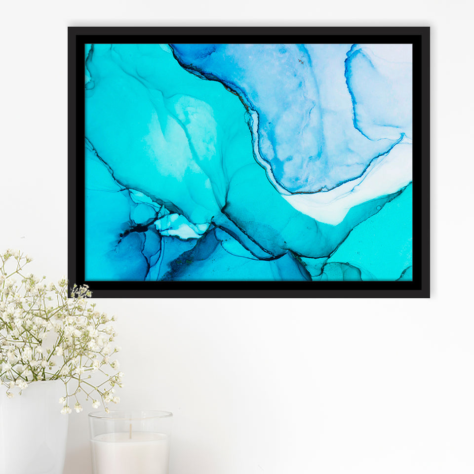 Marble Effect Framed Canvas Prints Wall Art Decor, Framed Picture, Floating Frame