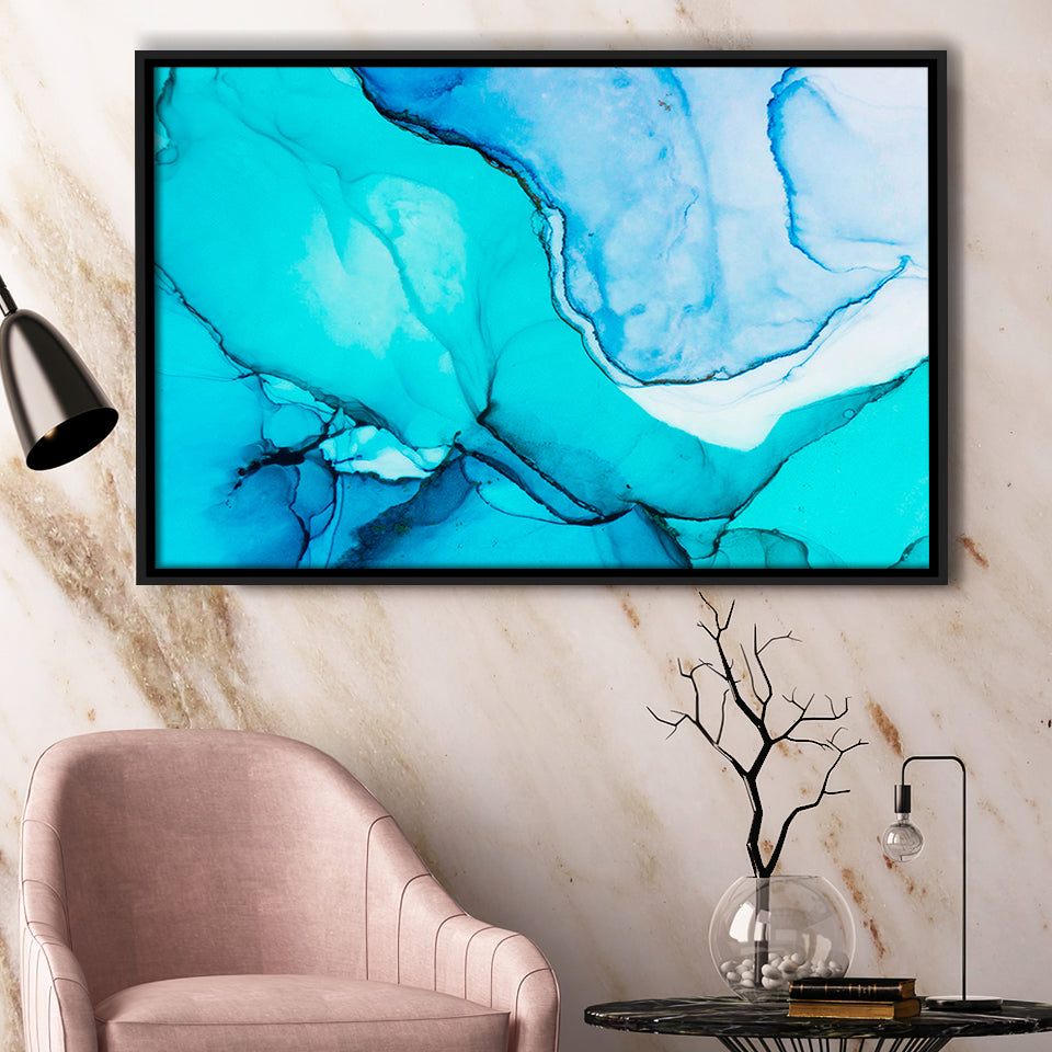 Marble Effect Framed Canvas Prints Wall Art Decor, Framed Picture, Floating Frame