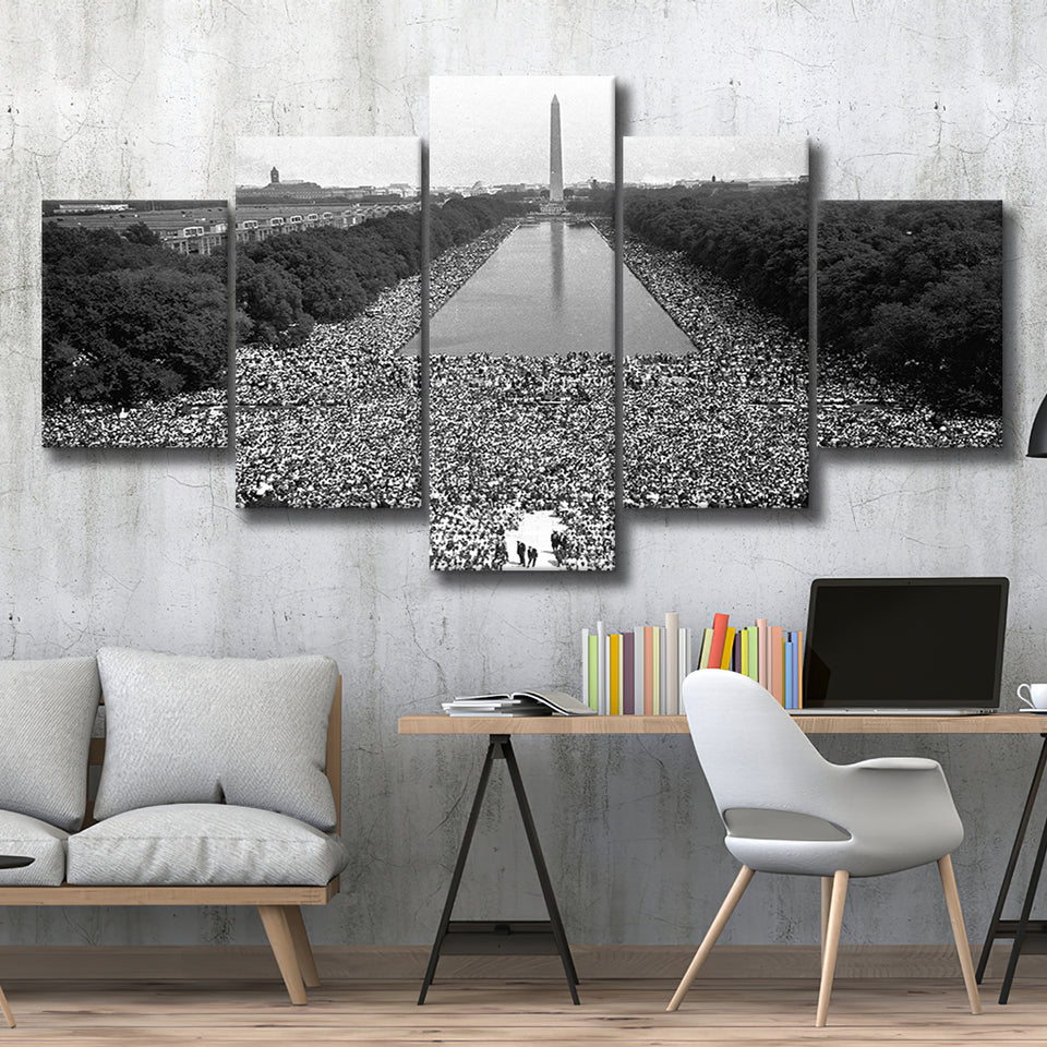 March On Washington Black And White Print, Civil Rights Movement 5 Panels, Canvas Prints Wall Art Decor, Large Canvas Art