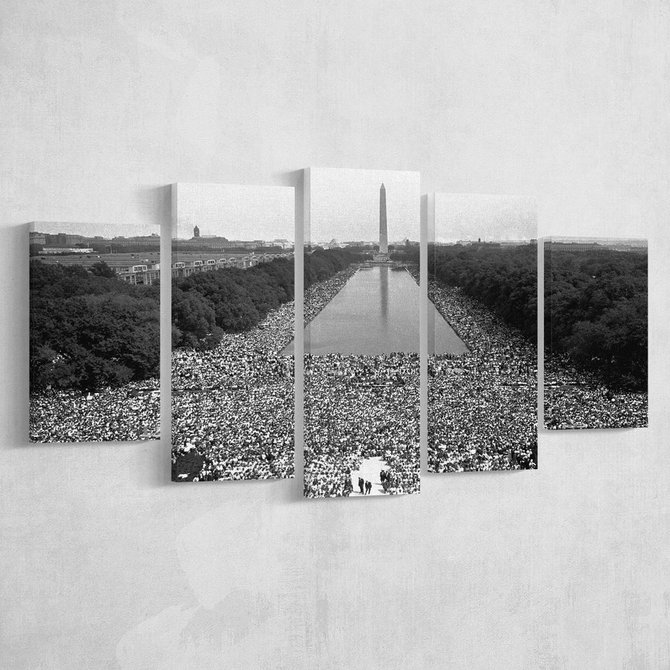 March On Washington Black And White Print, Civil Rights Movement 5 Panels, Canvas Prints Wall Art Decor, Large Canvas Art