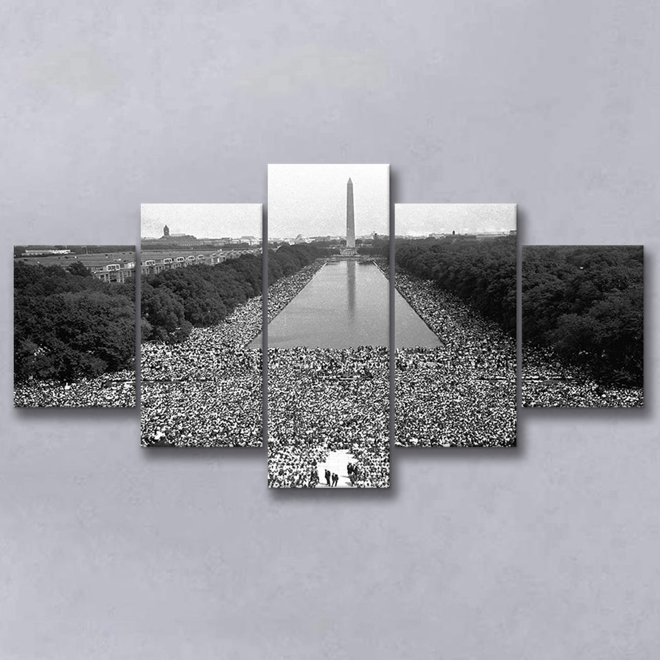 March On Washington Black And White Print, Civil Rights Movement 5 Panels, Canvas Prints Wall Art Decor, Large Canvas Art