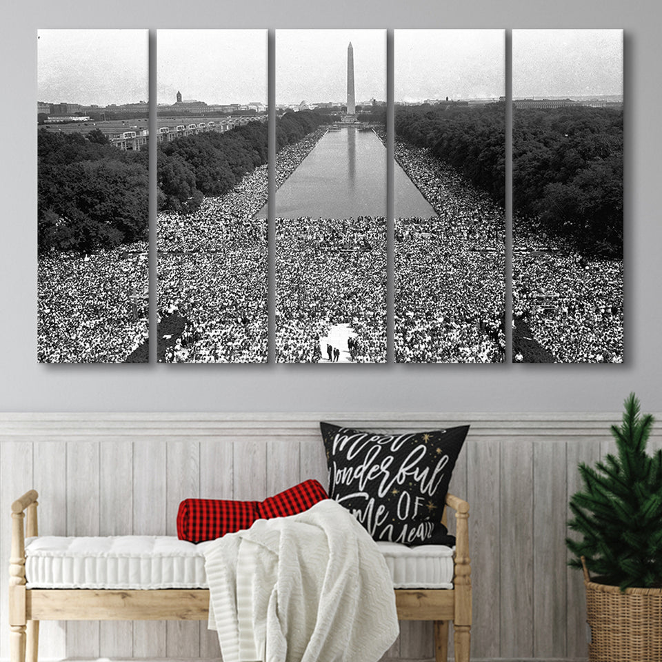 March On Washington Black And White Print, Civil Rights Movement Larger Canvas Art, 5 Piece Canvas Prints Wall Art Decor