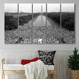 March On Washington Black And White Print, Civil Rights Movement Larger Canvas Art, 5 Piece Canvas Prints Wall Art Decor