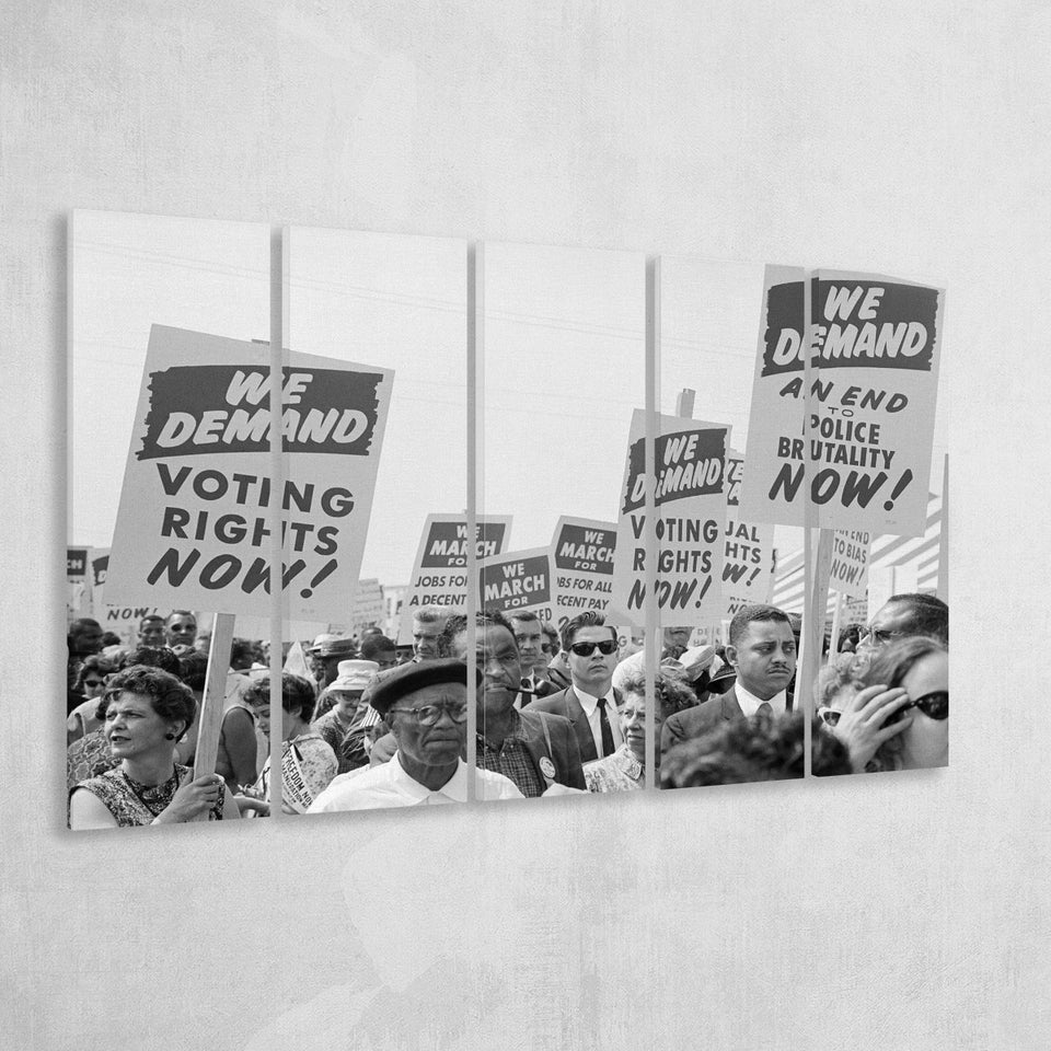 March On Washington Protest Black And White Print, Civil Rights Larger Canvas Art, 5 Piece Canvas Prints Wall Art Decor
