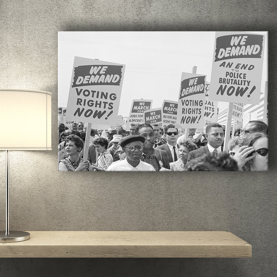 March On Washington Protest Black And White Print, Civil Rights Canvas Prints Wall Art Home Decor
