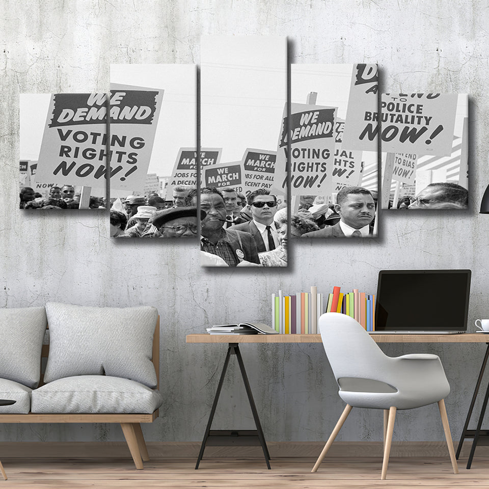 March On Washington Protest Black And White Print, Civil Rights 5 Panels, Canvas Prints Wall Art Decor, Large Canvas Art