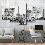 March On Washington Protest Black And White Print, Civil Rights 5 Panels, Canvas Prints Wall Art Decor, Large Canvas Art