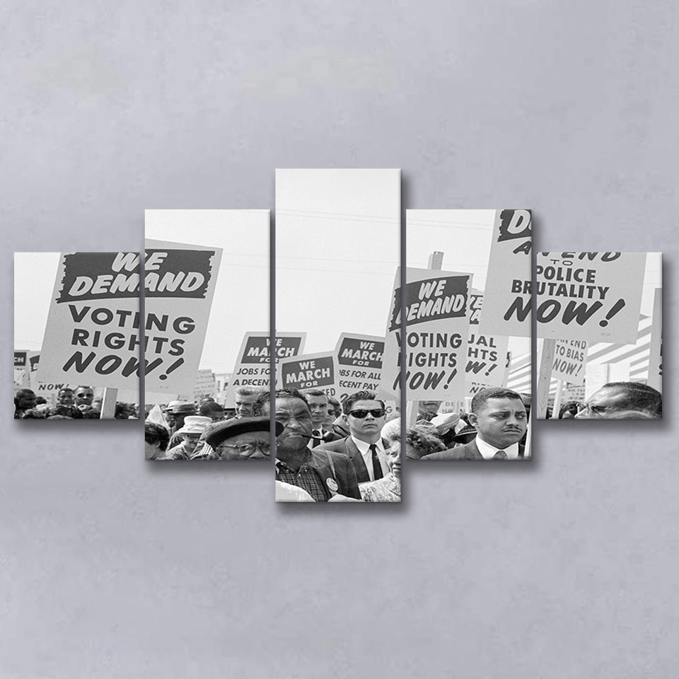March On Washington Protest Black And White Print, Civil Rights 5 Panels, Canvas Prints Wall Art Decor, Large Canvas Art