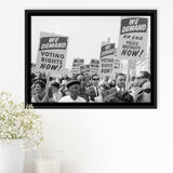 March On Washington Protest Black And White Print, Civil Rights Framed Canvas Prints Wall Art Home Decor,Floating Frame