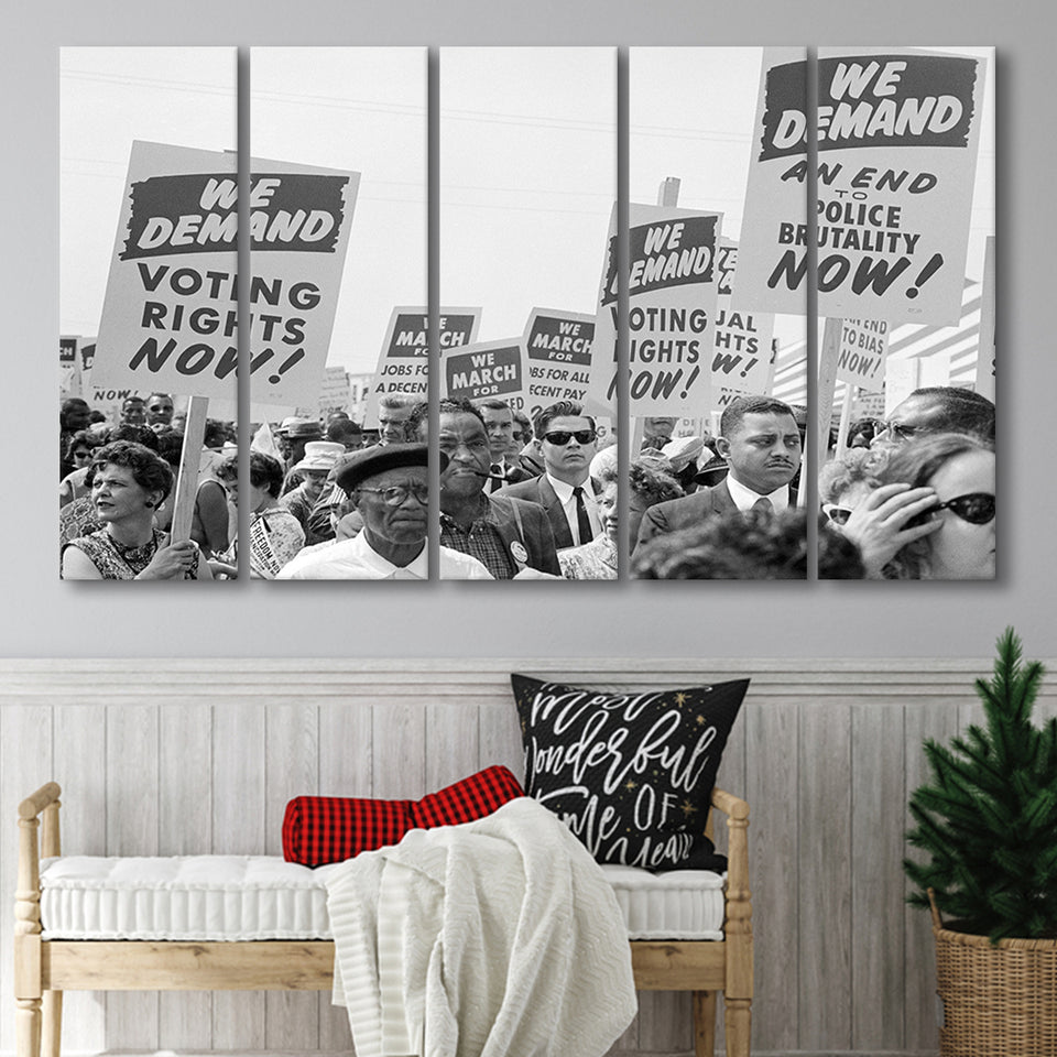 March On Washington Protest Black And White Print, Civil Rights Larger Canvas Art, 5 Piece Canvas Prints Wall Art Decor