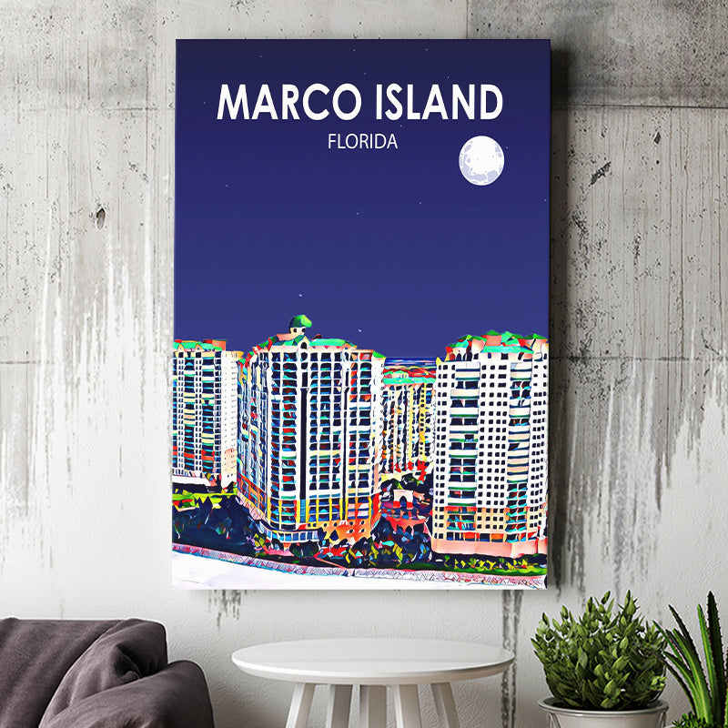 Marco Island Art Florida Night Landscape ,City Art Print, Large Canvas, Canvas Print Wall Art Home Decor