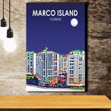 Marco Island Art Florida Night Landscape ,City Art Print, Large Canvas, Canvas Print Wall Art Home Decor