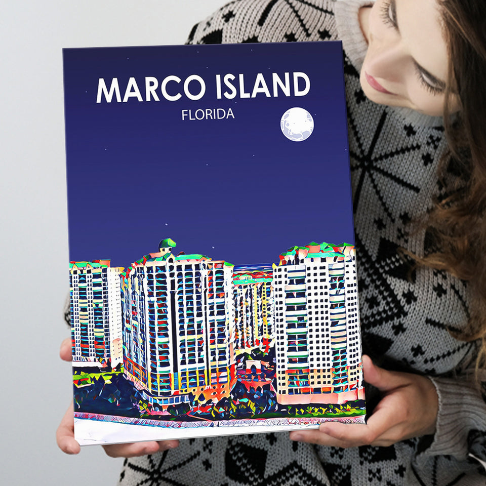 Marco Island Art Florida Night Landscape ,City Art Print, Large Canvas, Canvas Print Wall Art Home Decor