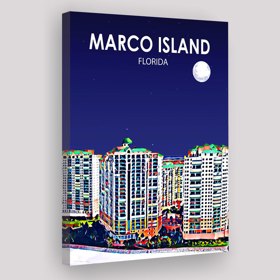 Marco Island Art Florida Night Landscape ,City Art Print, Large Canvas, Canvas Print Wall Art Home Decor