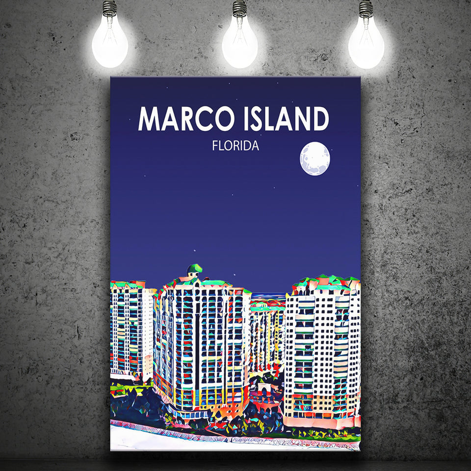 Marco Island Art Florida Night Landscape ,City Art Print, Large Canvas, Canvas Print Wall Art Home Decor