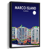 Marco Island Art Florida Night Landscape, Large Canvas, Framed Canvas Print Wall Art Home Decor, Floating Frame