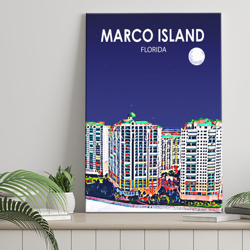 Marco Island Art Florida Night Landscape ,City Art Print, Large Canvas, Canvas Print Wall Art Home Decor