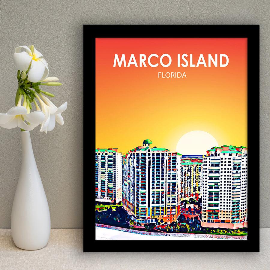 Marco Island Art Florida Sunset Landscape, City Art Print, Framed Art Print Wall Art Home Decor, Framed Picture