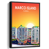 Marco Island Art Florida Sunset Landscape, Large Canvas, Framed Canvas Print Wall Art Home Decor, Floating Frame