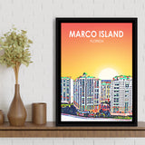 Marco Island Art Florida Sunset Landscape, Large Canvas, Framed Canvas Print Wall Art Home Decor, Floating Frame