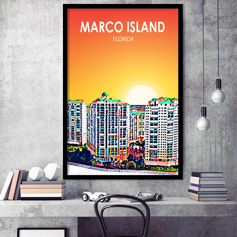 Marco Island Art Florida Sunset Landscape, City Art Print, Framed Art Print Wall Art Home Decor, Framed Picture