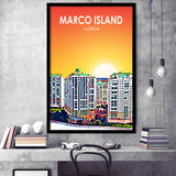 Marco Island Art Florida Sunset Landscape, City Art Print, Framed Art Print Wall Art Home Decor, Framed Picture