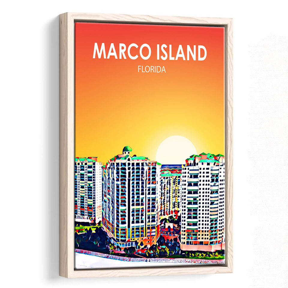 Marco Island Art Florida Sunset Landscape, Large Canvas, Framed Canvas Print Wall Art Home Decor, Floating Frame