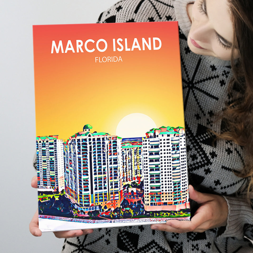 Marco Island Art Florida Sunset Landscape ,City Art Print, Large Canvas, Canvas Print Wall Art Home Decor