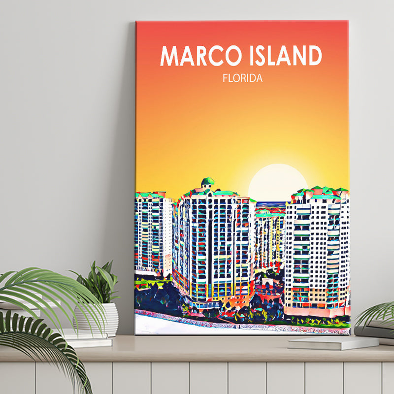 Marco Island Art Florida Sunset Landscape ,City Art Print, Large Canvas, Canvas Print Wall Art Home Decor