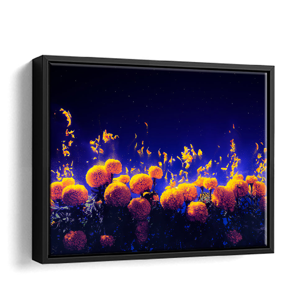 Marigold Leaves In Blue Sky Framed Canvas Wall Art - Framed Prints, Canvas Prints, Prints for Sale, Canvas Painting