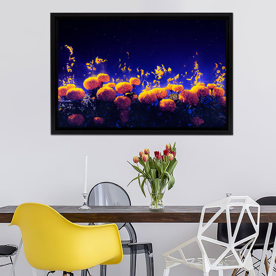 Marigold Leaves In Blue Sky Framed Canvas Wall Art - Framed Prints, Canvas Prints, Prints for Sale, Canvas Painting