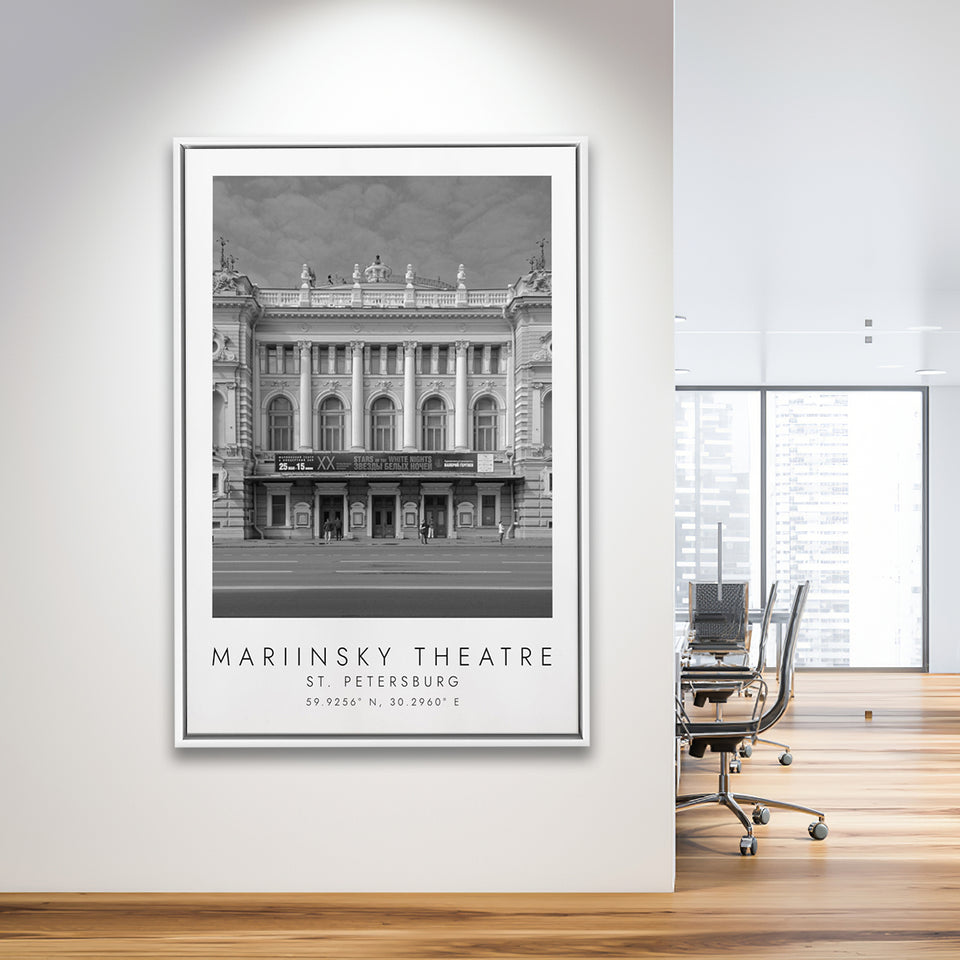 Mariinsky Theater St Petersburg Theatre Lovers Black And White Art Framed Canvas Prints Wall Art Home Decor, Floating Frame