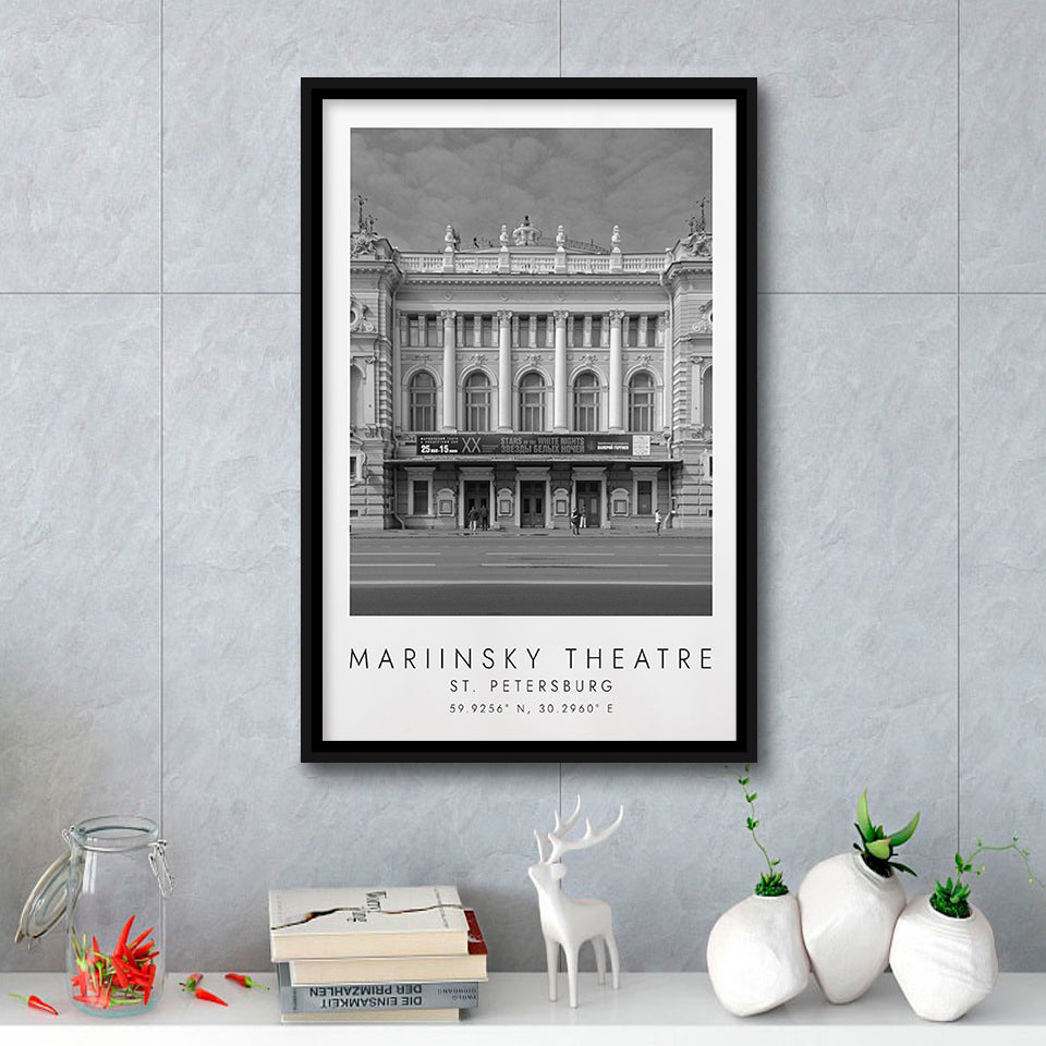 Mariinsky Theater St Petersburg Theatre Lovers Black And White Art Framed Canvas Prints Wall Art Home Decor, Floating Frame