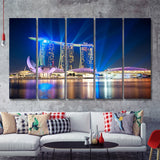 Marina Bay Sands Resort at night 5 Pieces Canvas Prints Wall Art - Painting Canvas, Multi Panels, Wall Decor