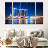 Marina Bay Sands Resort at night 5 Pieces Canvas Prints Wall Art - Painting Canvas, Multi Panels, Wall Decor