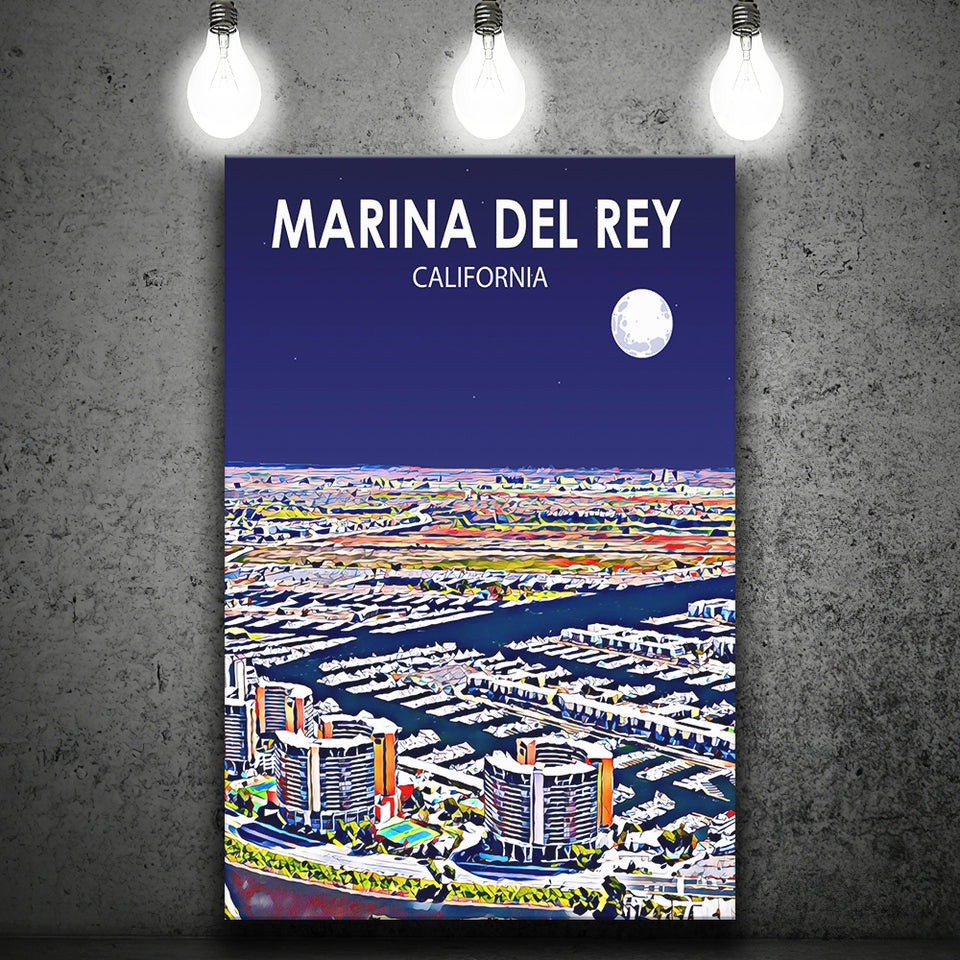 Marina Del Rey California Night Landscape ,City Art Print, Large Canvas, Canvas Print Wall Art Home Decor