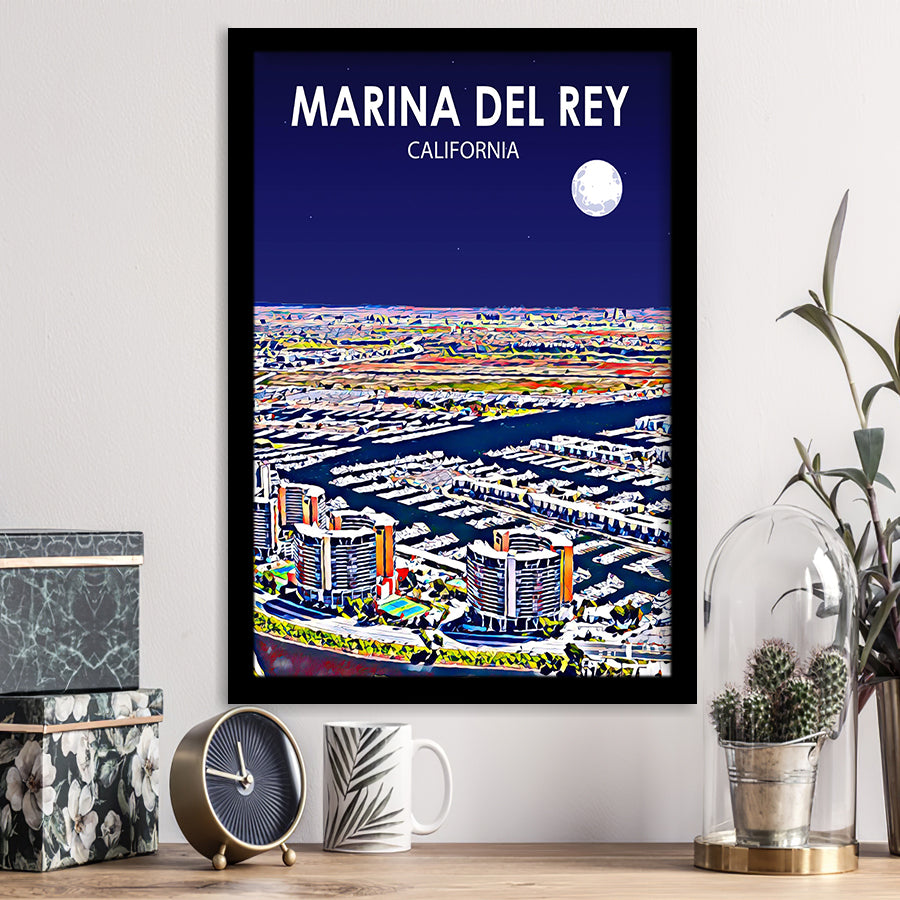 Marina Del Rey California Night Landscape, City Art Print, Framed Art Print Wall Art Home Decor, Framed Picture