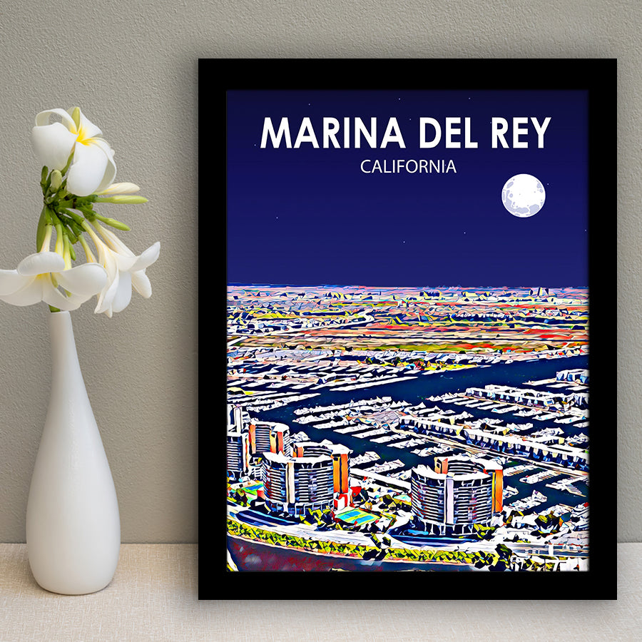 Marina Del Rey California Night Landscape, City Art Print, Framed Art Print Wall Art Home Decor, Framed Picture