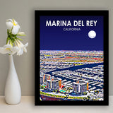 Marina Del Rey California Night Landscape, City Art Print, Framed Art Print Wall Art Home Decor, Framed Picture