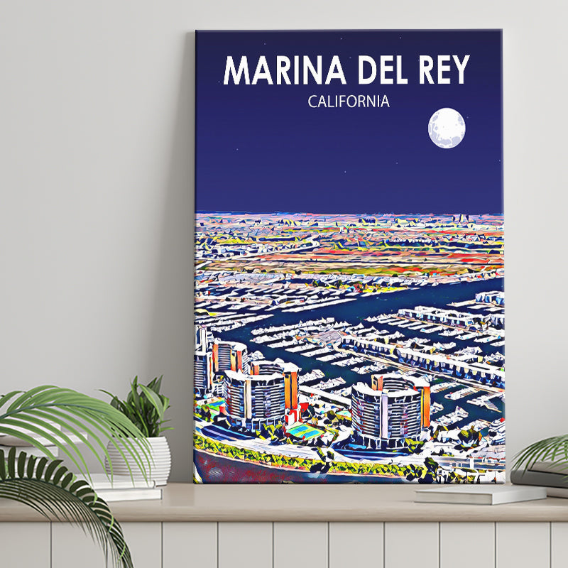Marina Del Rey California Night Landscape ,City Art Print, Large Canvas, Canvas Print Wall Art Home Decor