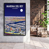 Marina Del Rey California Night Landscape, Large Canvas, Framed Canvas Print Wall Art Home Decor, Floating Frame