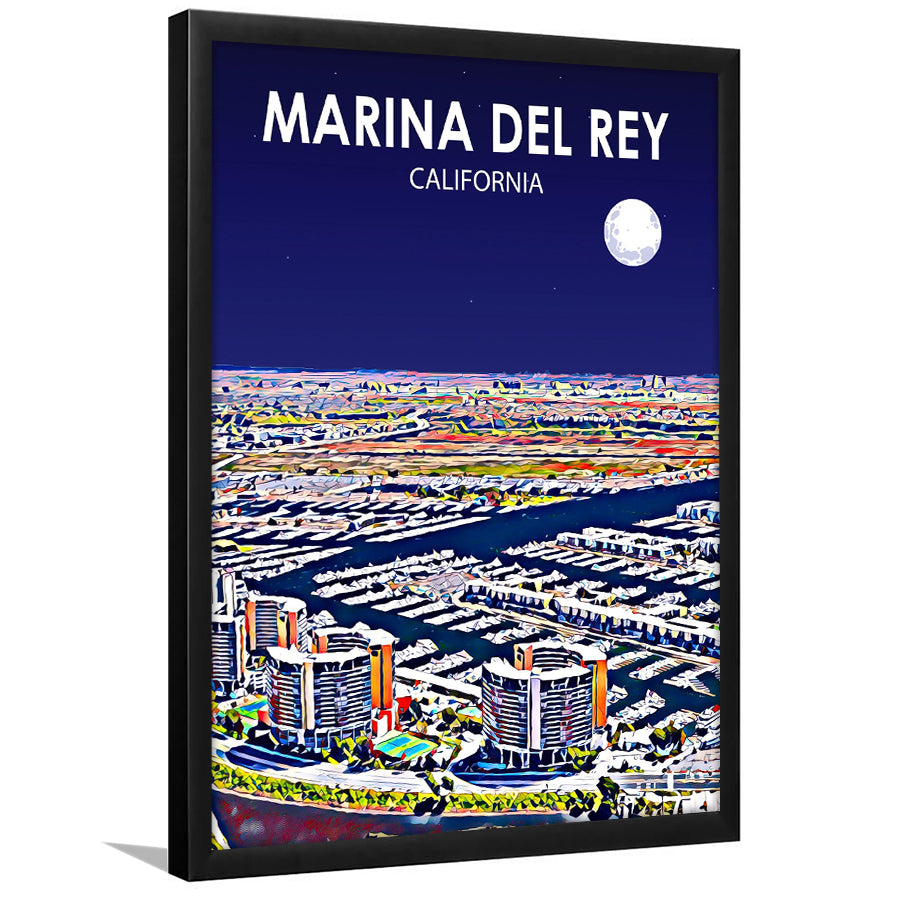 Marina Del Rey California Night Landscape, City Art Print, Framed Art Print Wall Art Home Decor, Framed Picture