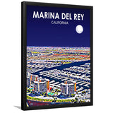 Marina Del Rey California Night Landscape, City Art Print, Framed Art Print Wall Art Home Decor, Framed Picture